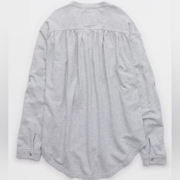 Aerie Roll With It Lightweight Fleece Shirt -Mefium Heather Gray - Picture 6 of 6